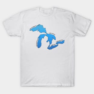 Outline of the five Great Lakes with labels T-Shirt